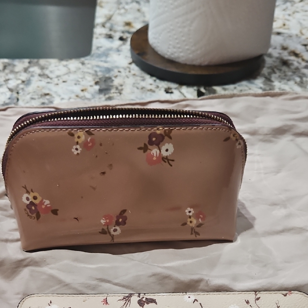 Coach Pink Floral Refined Pebble  Tote With Matching Wallet And Cosmetic Case - Picture 3 of 10